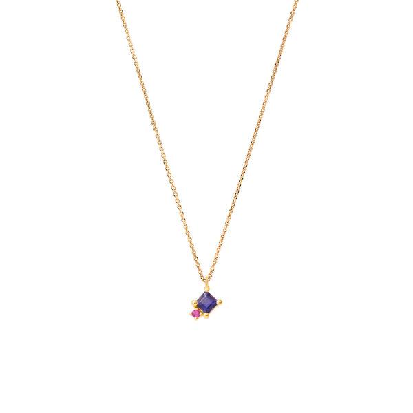 Gold necklace with tanzanite and garnet gem stones