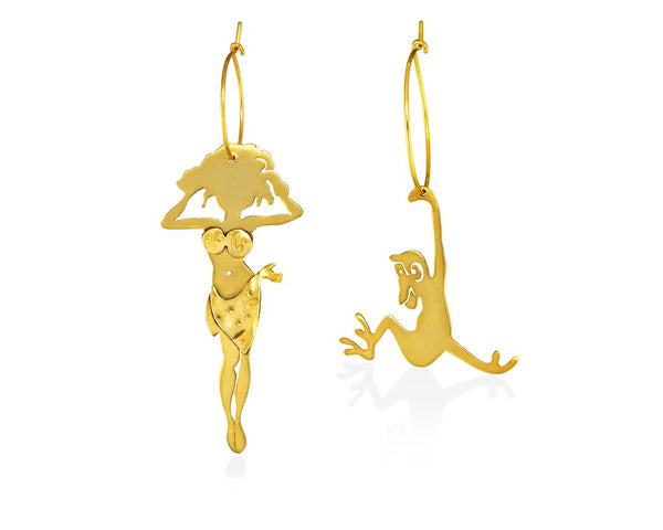 Long gold plated sterling silver. Jane of Tarzan happy in her jungle outfit beside loved Cheetah